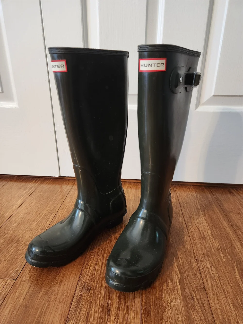 Hunter Women's Original Tall Glossy Rain Snow Boots in Dark Green, Size 7